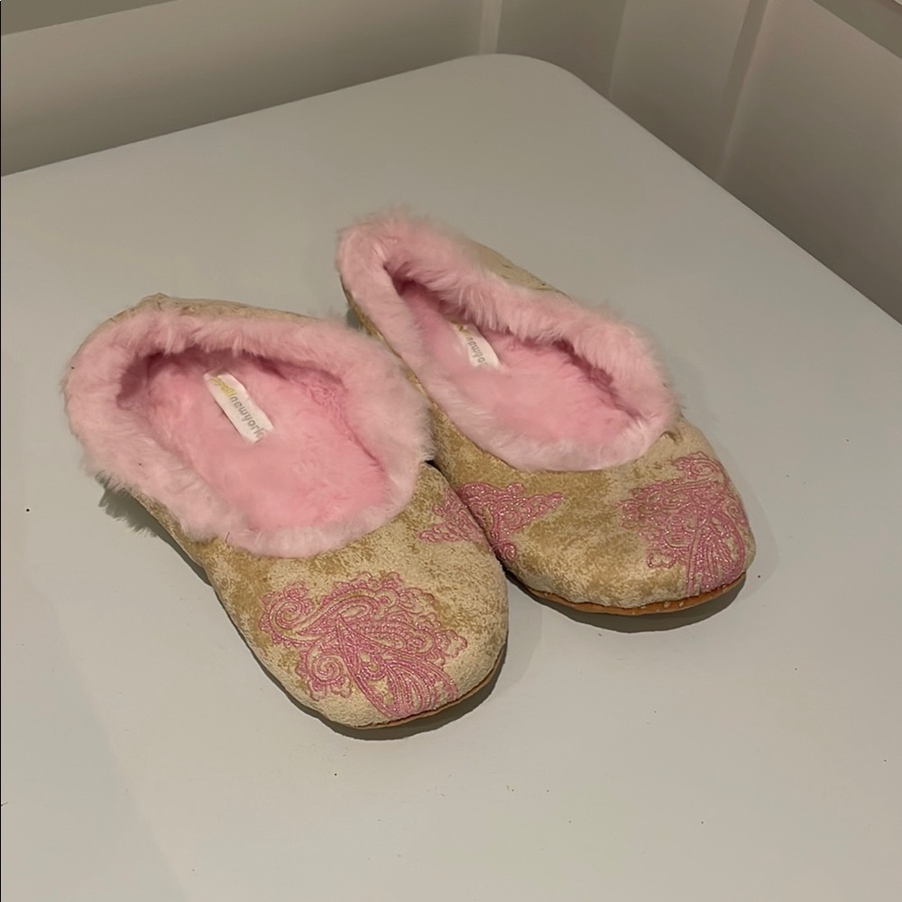 Capelli of New York Pink and Tan Slippers with Plush Lining